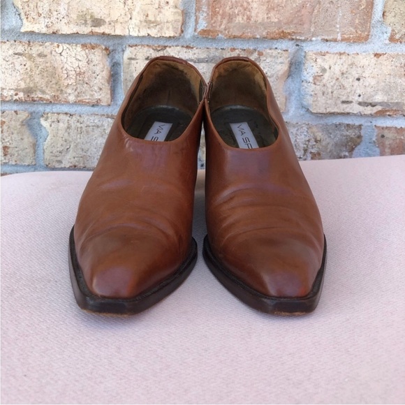 Via Spiga Made in Italy Vintage Coñac Leather Western  Pointed Toe Heel Shoes 9 - Picture 8 of 16